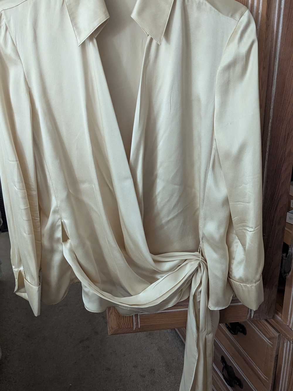 Ann Taylor Silky Soft Cream Wrap Blazer with Waist Tie